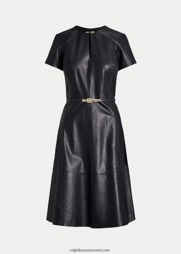 Ralph Lauren naiset vyöllä joustava nahkamekko 0Z24ZR9547 laivasto
