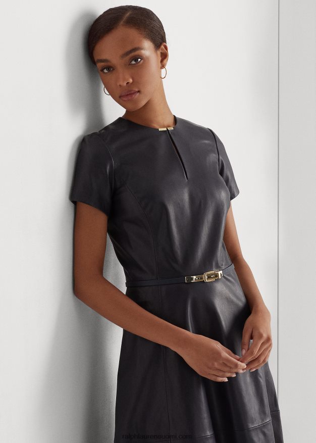 Ralph Lauren naiset vyöllä joustava nahkamekko 0Z24ZR9547 laivasto