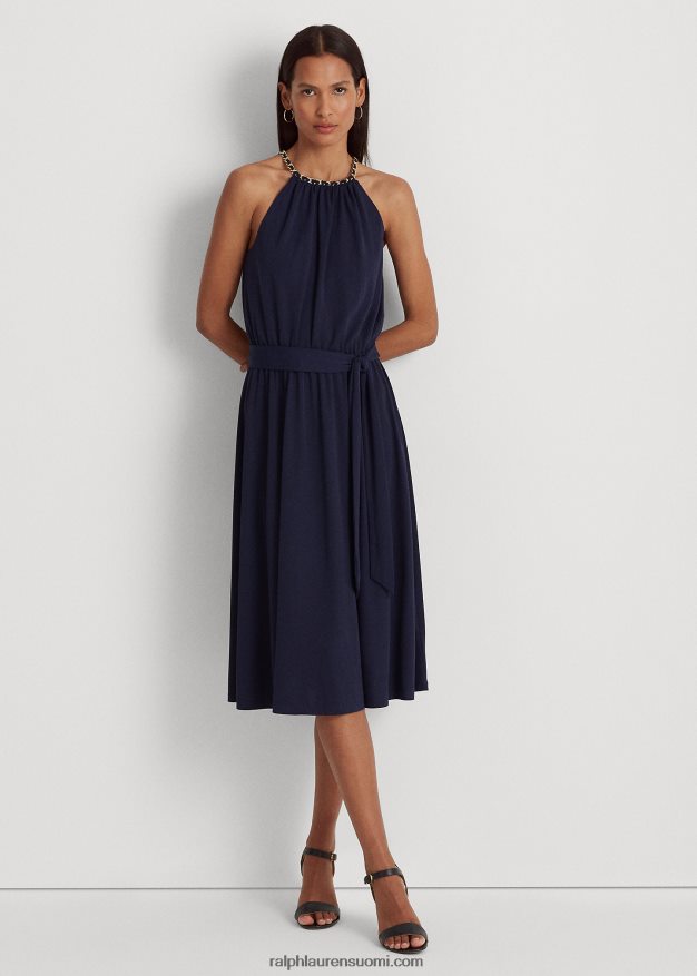 Ralph Lauren naiset vyöllä joustava riimumekko 0Z24ZR4004 hienostunut laivasto