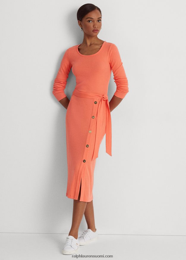 Ralph Lauren naiset vyöllä resorineulottu mekko 0Z24ZR9552 sataman koralli