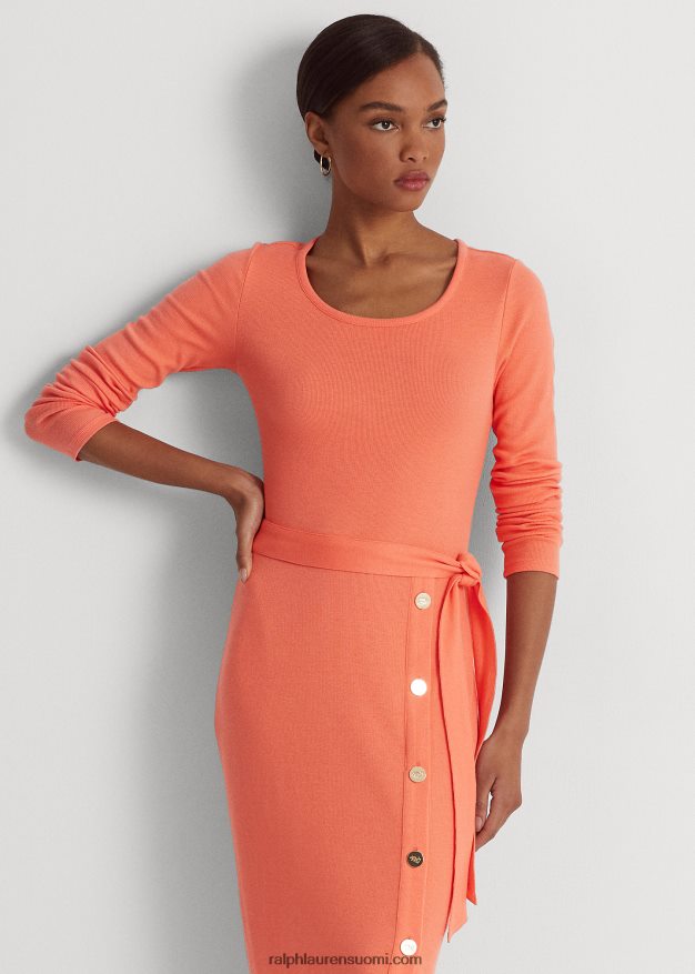 Ralph Lauren naiset vyöllä resorineulottu mekko 0Z24ZR9552 sataman koralli