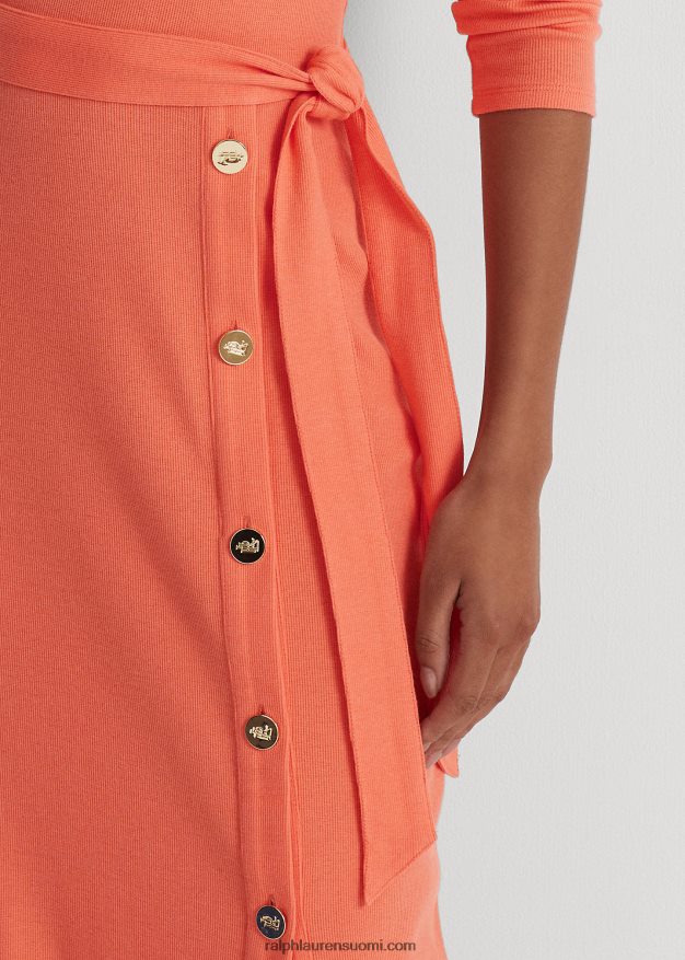 Ralph Lauren naiset vyöllä resorineulottu mekko 0Z24ZR9552 sataman koralli