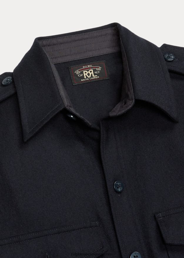 Ralph Lauren naiset vyöllä villasekoitettu flanellipaitamekko 0Z24ZR3671 tumma laivasto