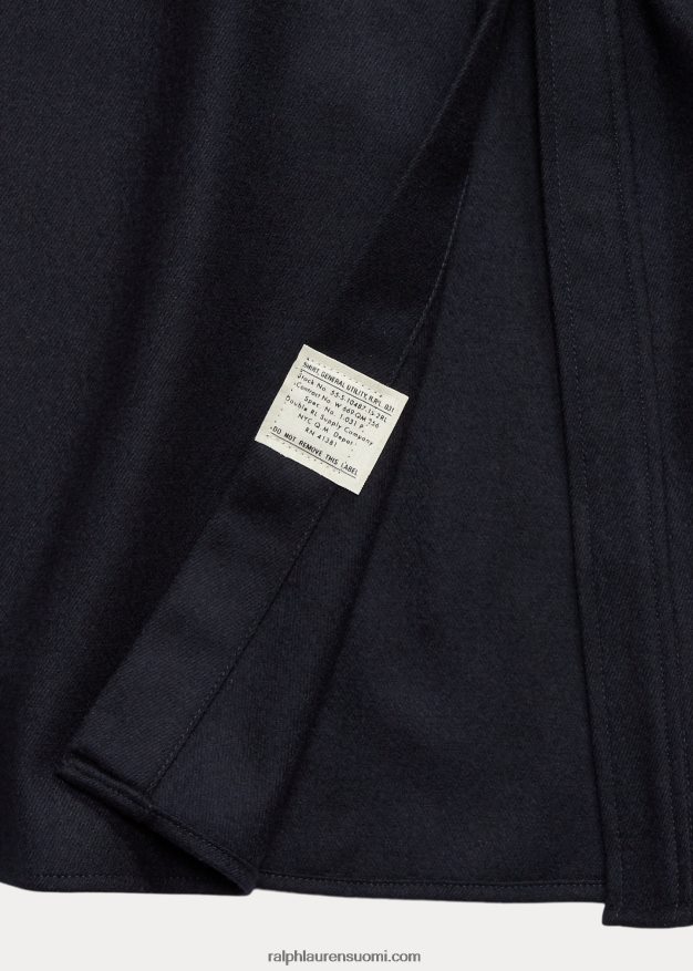 Ralph Lauren naiset vyöllä villasekoitettu flanellipaitamekko 0Z24ZR3671 tumma laivasto