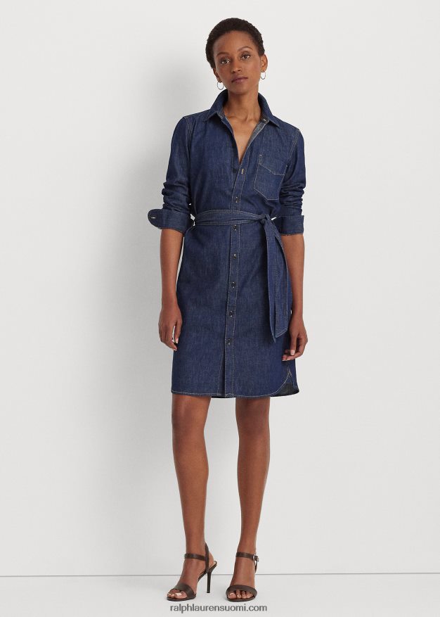 Ralph Lauren naiset vyöllinen denim paitamekko 0Z24ZR4085 puhdas huuhtelupesu