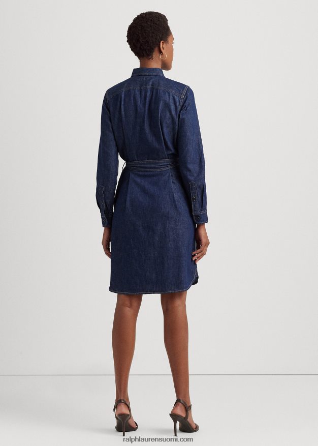 Ralph Lauren naiset vyöllinen denim paitamekko 0Z24ZR4085 puhdas huuhtelupesu