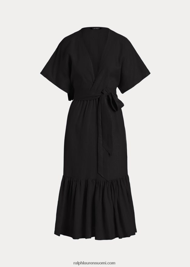 Ralph Lauren naiset vyöllinen pellavainen kietaisumekko 0Z24ZR3886 musta