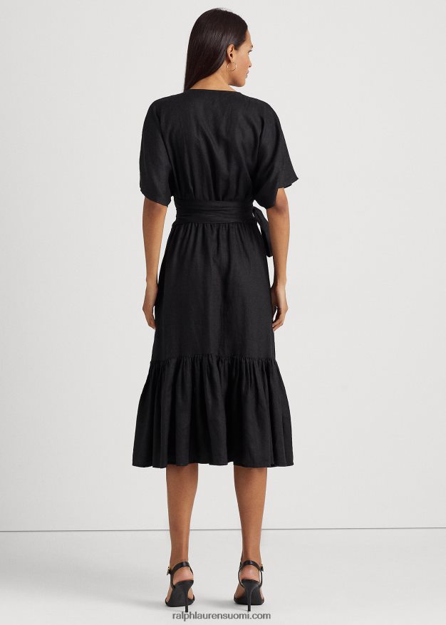 Ralph Lauren naiset vyöllinen pellavainen kietaisumekko 0Z24ZR3886 musta
