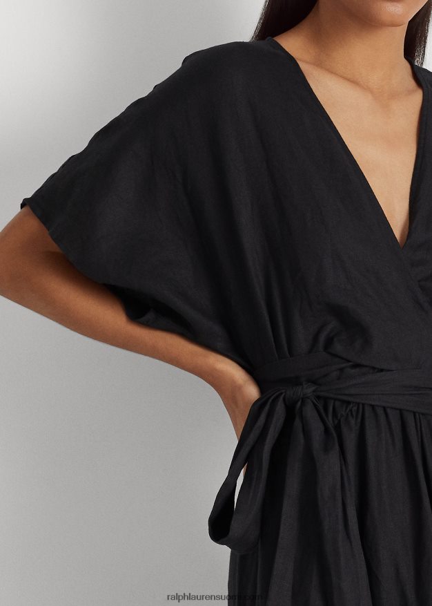 Ralph Lauren naiset vyöllinen pellavainen kietaisumekko 0Z24ZR3886 musta