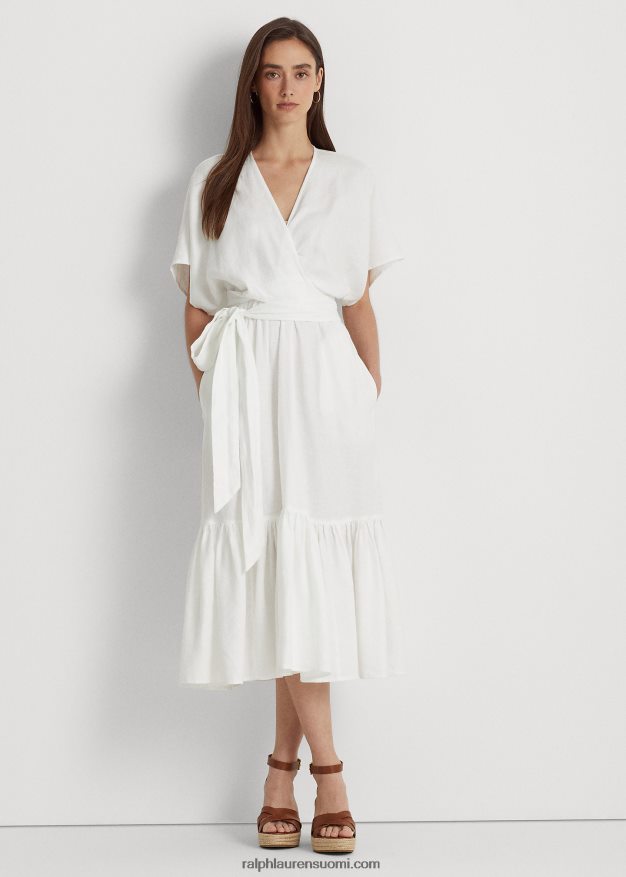 Ralph Lauren naiset vyöllinen pellavainen kietaisumekko 0Z24ZR3887 valkoinen