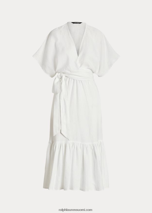 Ralph Lauren naiset vyöllinen pellavainen kietaisumekko 0Z24ZR3887 valkoinen