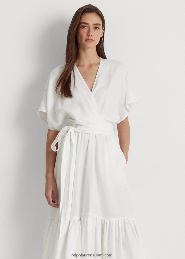 Ralph Lauren naiset vyöllinen pellavainen kietaisumekko 0Z24ZR3887 valkoinen