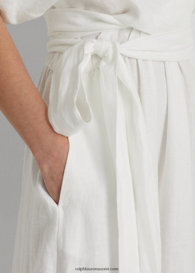 Ralph Lauren naiset vyöllinen pellavainen kietaisumekko 0Z24ZR3887 valkoinen
