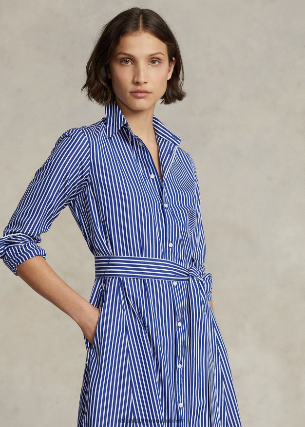 Ralph Lauren naiset vyöllinen raidallinen puuvillapaita 0Z24ZR9177 kirkas laivastonsininen/valkoinen