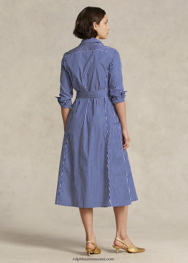 Ralph Lauren naiset vyöllinen raidallinen puuvillapaita 0Z24ZR9177 kirkas laivastonsininen/valkoinen