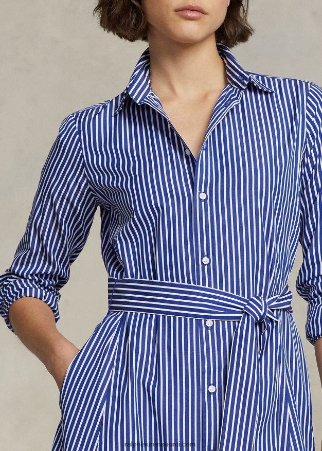 Ralph Lauren naiset vyöllinen raidallinen puuvillapaita 0Z24ZR9177 kirkas laivastonsininen/valkoinen