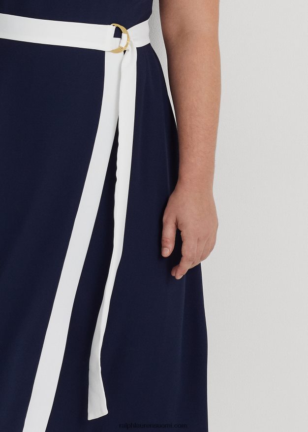 Ralph Lauren naiset vyötäröinen kreppikaula-mekko 0Z24ZR4808 hienostunut laivasto/valkoinen