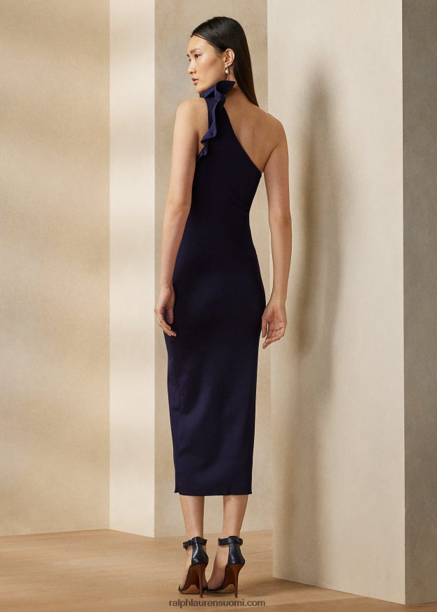 Ralph Lauren naiset yksiolkainen silkkisekoitettu cocktailmekko 0Z24ZR3475 lux laivasto