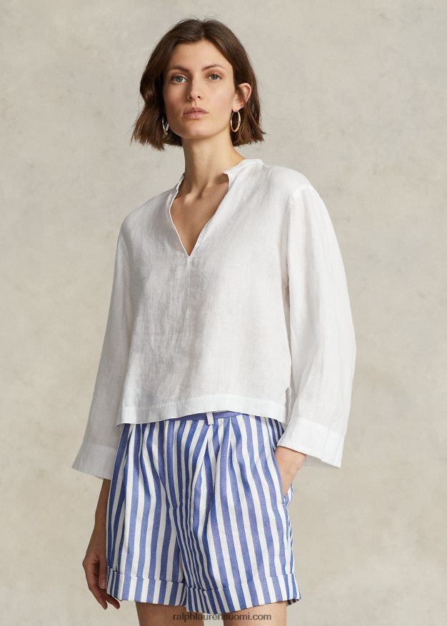 Ralph Lauren naiset leikattu rennon istuva pellavapusero 0Z24ZR3019 valkoinen