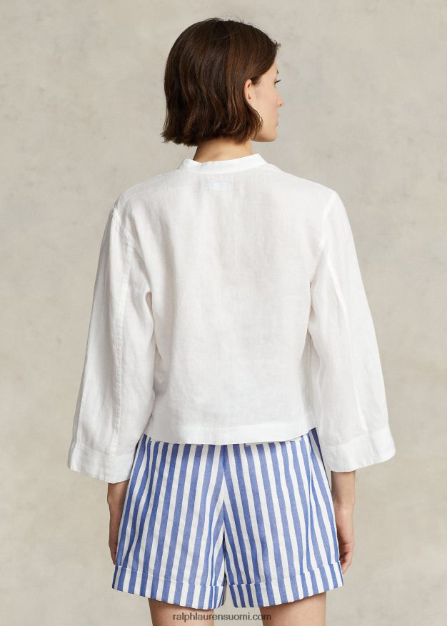 Ralph Lauren naiset leikattu rennon istuva pellavapusero 0Z24ZR3019 valkoinen