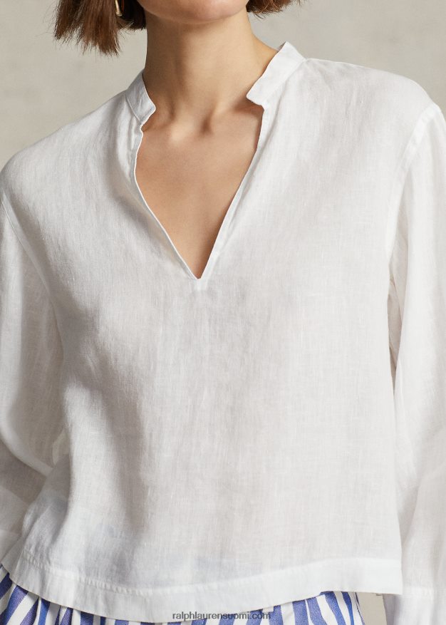 Ralph Lauren naiset leikattu rennon istuva pellavapusero 0Z24ZR3019 valkoinen