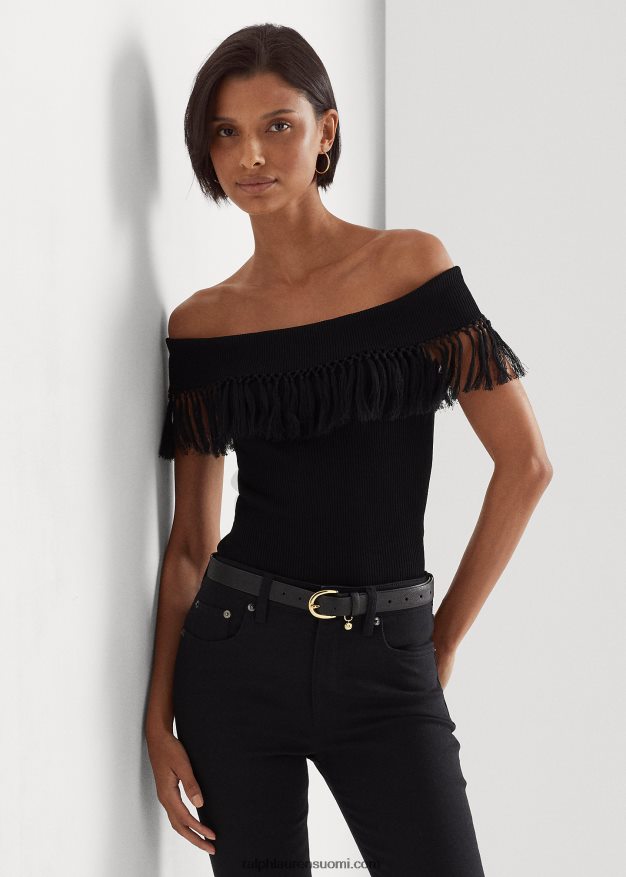 Ralph Lauren naiset olkapäältä reunustettu toppi 0Z24ZR4361 musta
