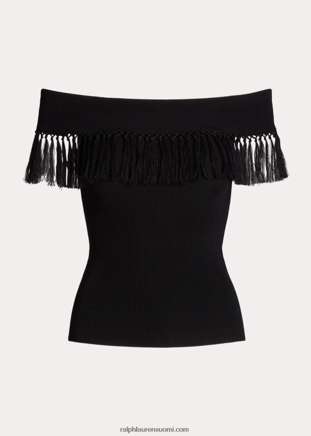 Ralph Lauren naiset olkapäältä reunustettu toppi 0Z24ZR4361 musta
