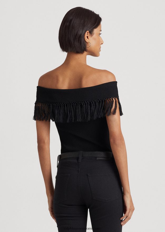 Ralph Lauren naiset olkapäältä reunustettu toppi 0Z24ZR4361 musta