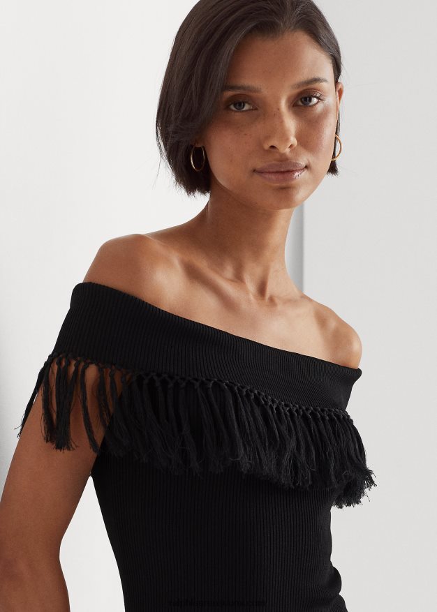 Ralph Lauren naiset olkapäältä reunustettu toppi 0Z24ZR4361 musta