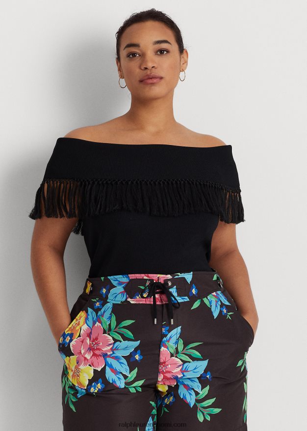 Ralph Lauren naiset olkapäältä reunustettu toppi 0Z24ZR4536 musta
