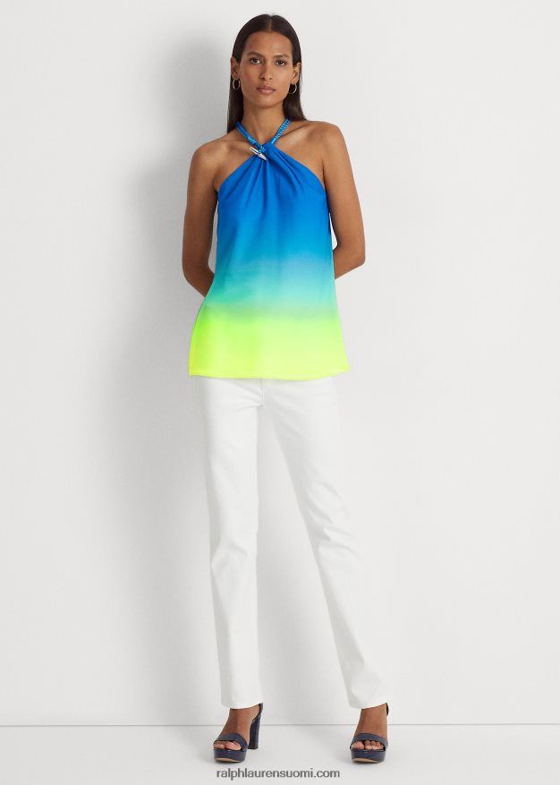 Ralph Lauren naiset ombre-printti sifonkiriimutoppi 0Z24ZR3897 sininen/vihreä/lime