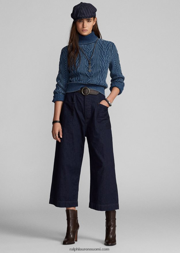 Ralph Lauren naiset Aran-neulottu puuvillainen villapaita 0Z24ZR3666 keski indigoa