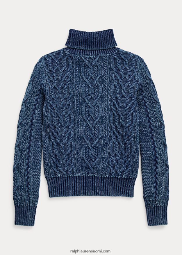 Ralph Lauren naiset Aran-neulottu puuvillainen villapaita 0Z24ZR3666 keski indigoa