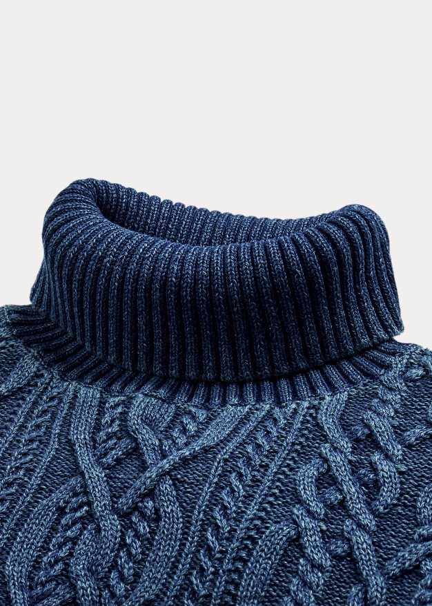 Ralph Lauren naiset Aran-neulottu puuvillainen villapaita 0Z24ZR3666 keski indigoa