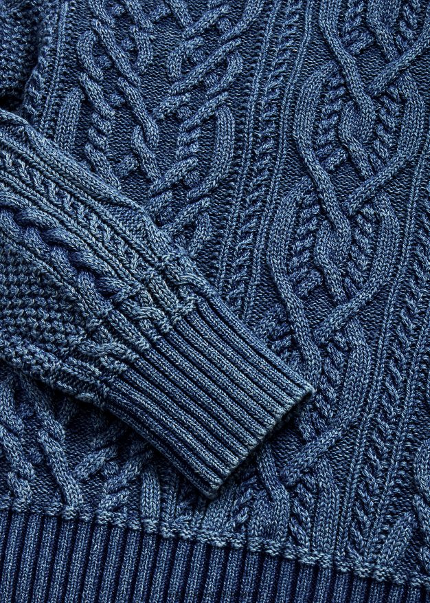 Ralph Lauren naiset Aran-neulottu puuvillainen villapaita 0Z24ZR3666 keski indigoa