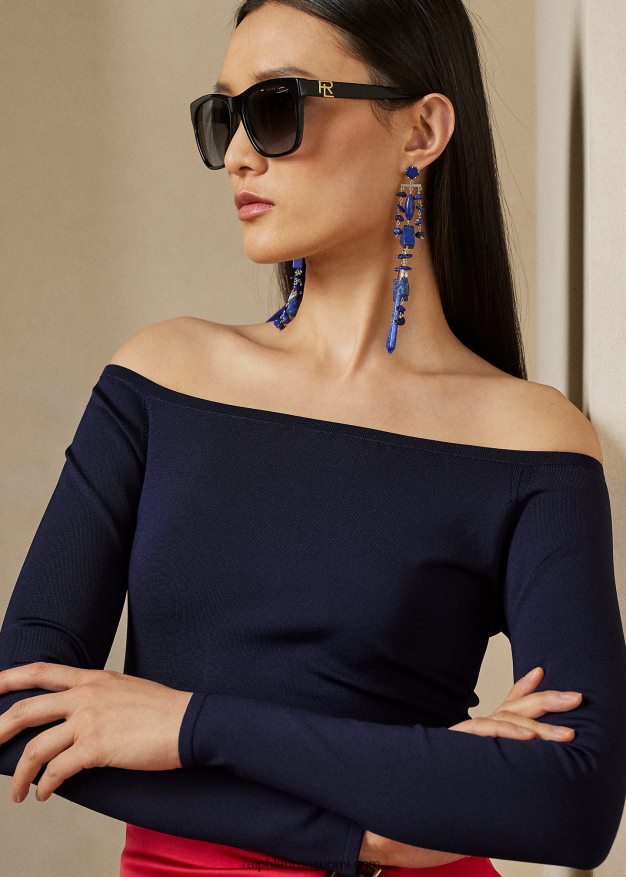 Ralph Lauren naiset Mulberry silkki off-the-shoulder villapaita 0Z24ZR3472 lux laivasto