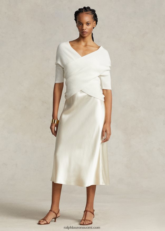 Ralph Lauren naiset Ribbineulottu ristikkäin kashmir toppi 0Z24ZR3204 pergamentti kerma