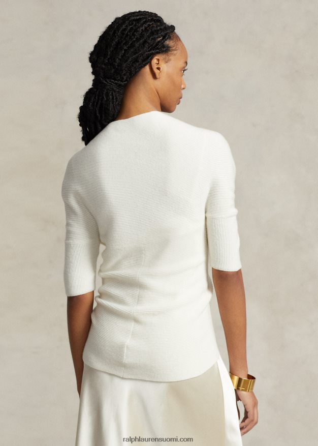 Ralph Lauren naiset Ribbineulottu ristikkäin kashmir toppi 0Z24ZR3204 pergamentti kerma