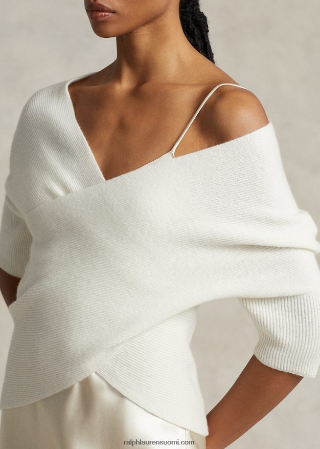 Ralph Lauren naiset Ribbineulottu ristikkäin kashmir toppi 0Z24ZR3204 pergamentti kerma