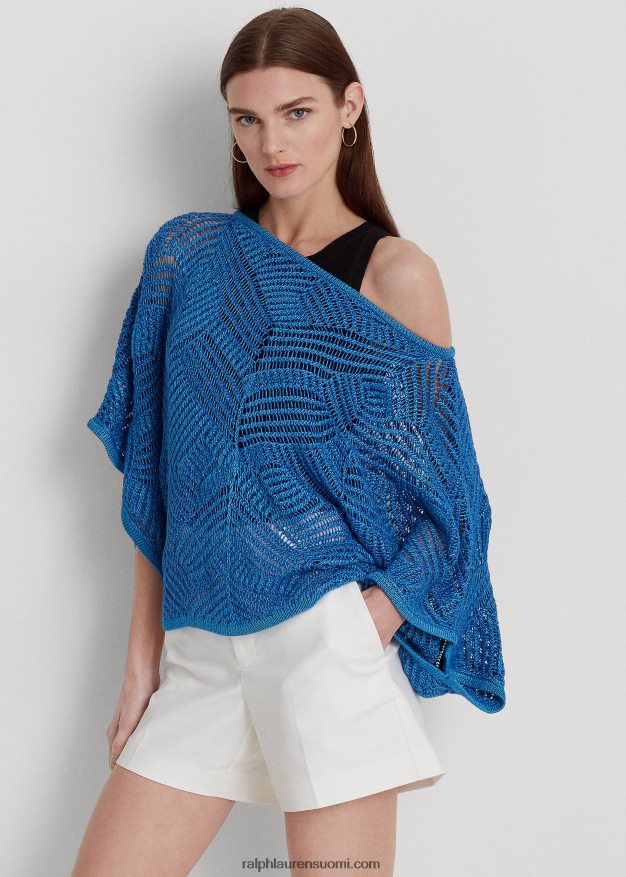 Ralph Lauren naiset Ylisuuri puuvillasekoiteverkkopusero 0Z24ZR3934 sininen merri