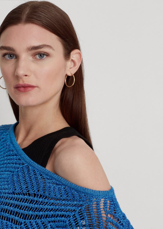 Ralph Lauren naiset Ylisuuri puuvillasekoiteverkkopusero 0Z24ZR3934 sininen merri