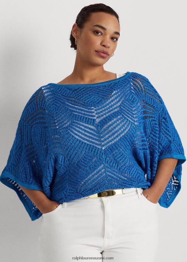 Ralph Lauren naiset Ylisuuri puuvillasekoiteverkkopusero 0Z24ZR4564 sininen merri