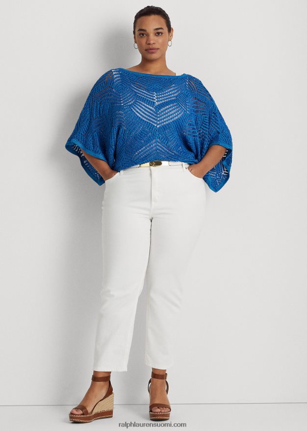 Ralph Lauren naiset Ylisuuri puuvillasekoiteverkkopusero 0Z24ZR4564 sininen merri