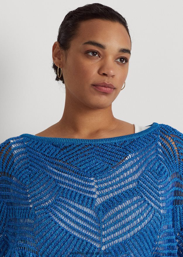 Ralph Lauren naiset Ylisuuri puuvillasekoiteverkkopusero 0Z24ZR4564 sininen merri