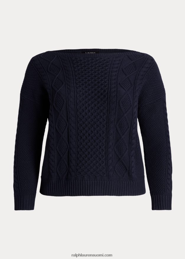 Ralph Lauren naiset aran-neulottu puuvillainen venekaula-neulepusero 0Z24ZR4590 hienostunut laivasto