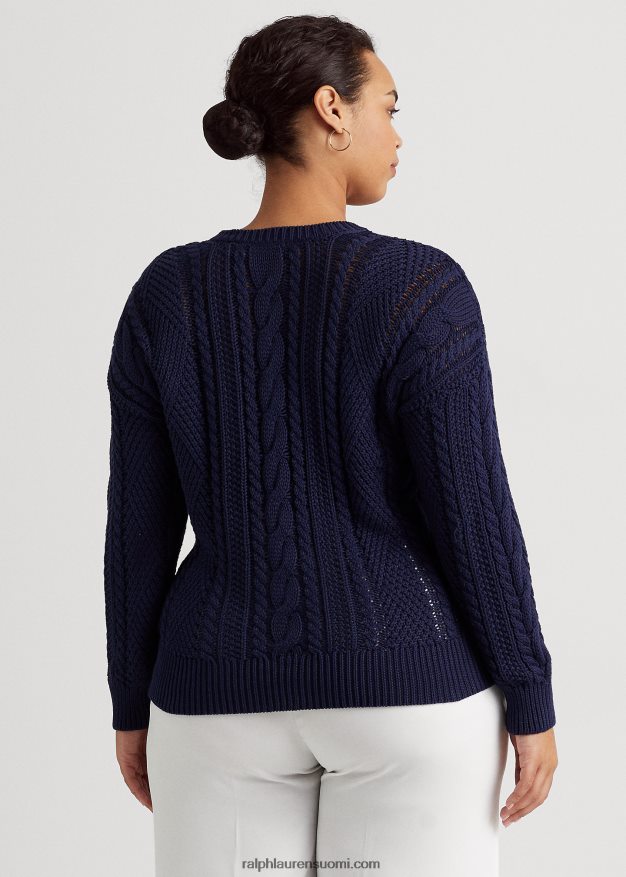 Ralph Lauren naiset aran-neulottu puuvillapusero 0Z24ZR4789 hienostunut laivasto