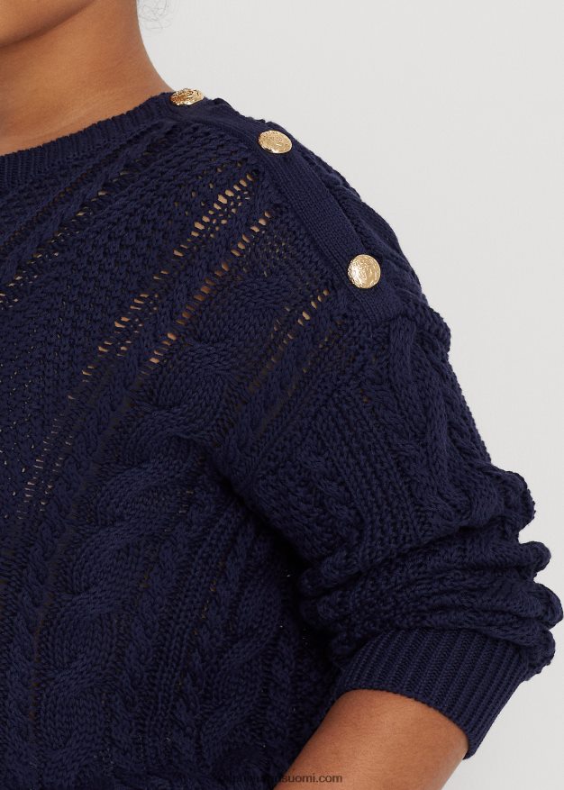 Ralph Lauren naiset aran-neulottu puuvillapusero 0Z24ZR4789 hienostunut laivasto