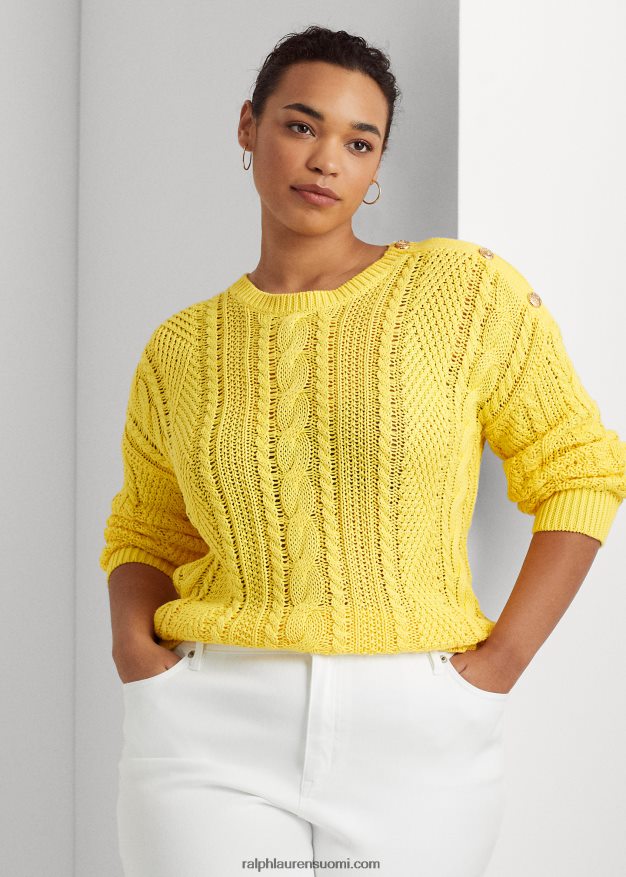 Ralph Lauren naiset aran-neulottu puuvillapusero 0Z24ZR4790 aurinkokalan keltainen