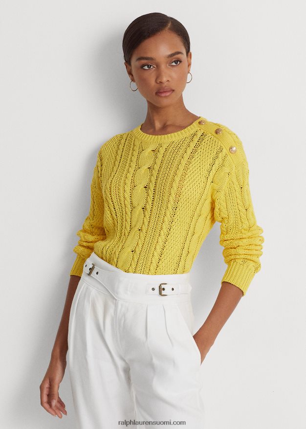 Ralph Lauren naiset aran-neulottu puuvillapusero 0Z24ZR4856 aurinkokalan keltainen