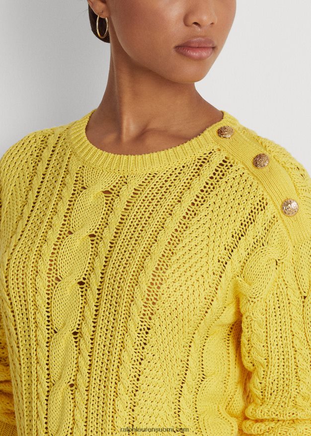 Ralph Lauren naiset aran-neulottu puuvillapusero 0Z24ZR4856 aurinkokalan keltainen